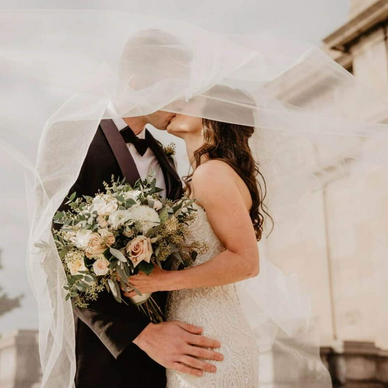 Faux Pearl Decor Bridal Veil With Hair Pin