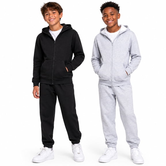Quad Seven Boys Fleece Jogger Set Cozy Soft Basic Solid Full Zip Hoodie and Sweatpants 4 Piece