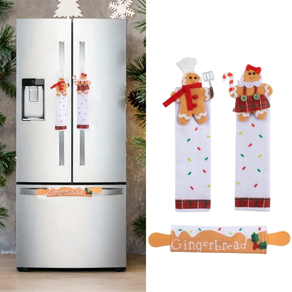 3-Pack Gingerbread Christmas Refrigerator Handle Covers, Washable Kitchen Decor