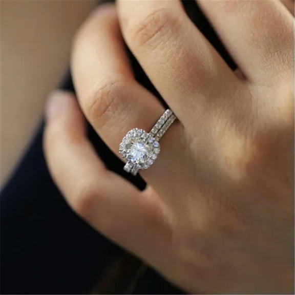 K-KED 925 Silver Crystal Square Rings Womens Wedding Dance Party Ring Delicate Jewelry Sz 6-10-5
