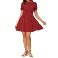 thumbnail image 5 of INSPIRE CHIC Women's Puff Sleeve Dresses Peter Pan Collar Chiffon Mini Dress M Wine Red, 5 of 7