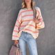 thumbnail image 4 of Jersey suelto para mujer, Top con estampado de rayas, cuello redondo, hombros caídos, manga larga, sudadera informal de gran tamaño para primavera y otoño, rosa, XXL, 4 of 8