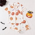 thumbnail image 4 of FYDUU Halloween Girls Pajamas Set Pumpkin Print Short Sleeve Top and Shorts Kids Sleepwear Holiday Pajama Sets for Girls Daily Loungewear 9-10 Years, 4 of 9