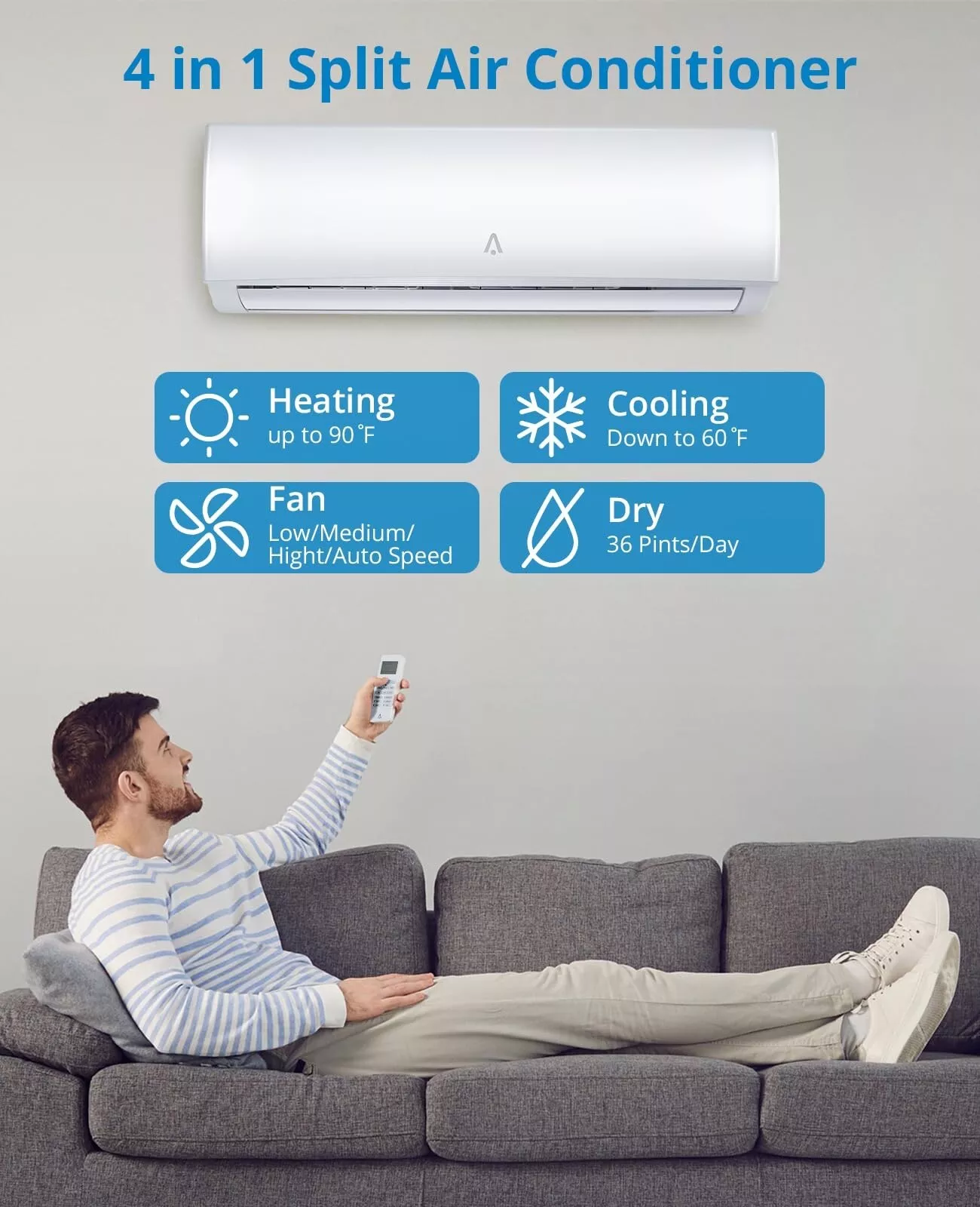 WhizMax 12000Btus Air Conditioner Ductless Mini Split Heat Pump 19 SEER2 AC 230V 1 Ton With Smart Control
