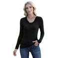 thumbnail image 3 of Womens Fall Clothes Long Sleeve Shirts Scoop Neck Ribbed Knit Slim Fitted Trendy Casual Tops Black S, 3 of 9