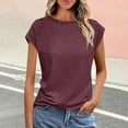 thumbnail image 2 of BiZtdJrK Womens Solid T Shirts Cap Sleeve Crew Neck Casual T Shirt Loose Fit Workout Tee Top Summer Basic Tops 2025 Wine S, 2 of 7