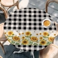 thumbnail image 3 of Sunflower Fitted Tablecloth with Elastic Edged, Round Table Cloth for Dining Table, Retro Buffalo Plaid Black White Country Bee Waterproof Oil Proof Table Cover for Indoor Outdoor 55"-60", 3 of 9