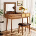 thumbnail image 4 of Miekor 43.3" Classic Wood Makeup Vanity Set with Flip-top Mirror and Stool, Dressing Table with Three Drawers and storage space, Brown G9949, 4 of 16