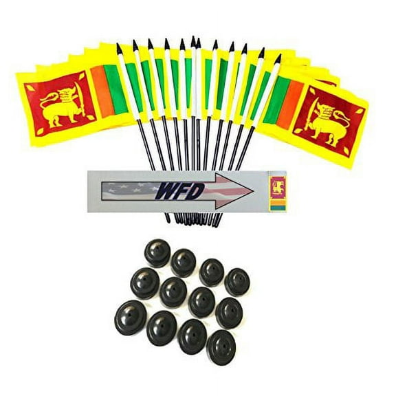 Pack of 12 4"x6" Sri Lanka Polyester Miniature Office Desk & Little Table Flags, 1 Dozen 4"x 6" Sri Lankan Small Mini Handheld Waving Stick Flags with 12 Flag Bases (Flags with Stands)