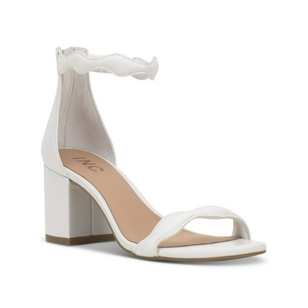 

INC Womens White Stretch Scalloped Cushioned Ankle Strap Hadwin Round Toe Block Heel Zip-Up Heeled Sandal 10 M