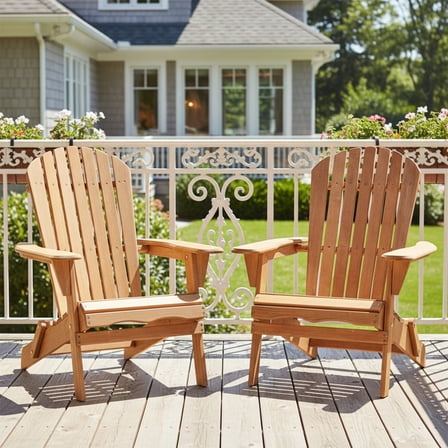Set of 2 Outdoor Wooden Folding Adirondack Chairs - Pre-Assembled BackRest, Patio Chairs for Garden/Backyard/Porch/Pool Deck/Firepit