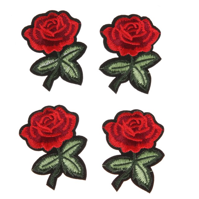 5 piezas de tela de bordado de flores de rosas rojas, parche de hierro para coser DIY (7X5cm) Tmvgtek Arte deco