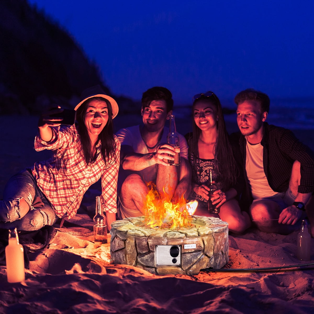 Patiojoy Outdoor 40000 BTU Gas Fire Pit Table Electronic Propane Ignition Lava Rock Brown
