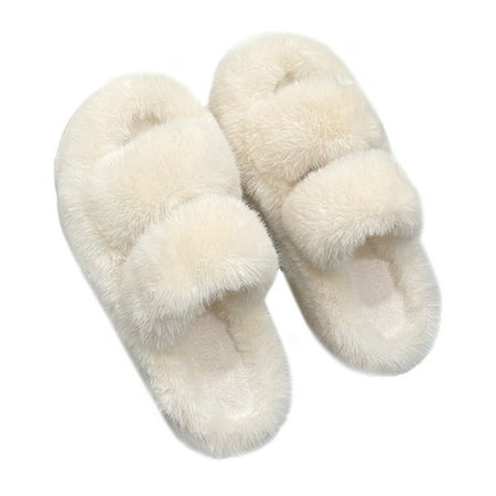 

ifundom 1 Pair Women Furry Slippers Plush Fluffy Open Toe Slippers Indoor House Shoes