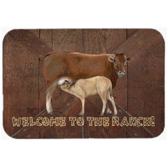 Carolines Treasures SB3084LCB Welcome To The Ranch With The Cow And Baby Glass Cutting Board - Large