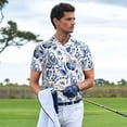 thumbnail image 3 of Yiaed Blue PaisleyPrint Men's Short Sleeve Polo Shirt,Golf Polo for Men Three-Button Golf Shirt Athletic Casual Collared T-Shirt- Small, 3 of 7