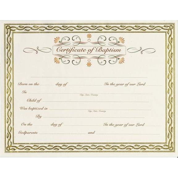 Customized Baptism Certificate with Gold Foil Leafing Border (Baby)