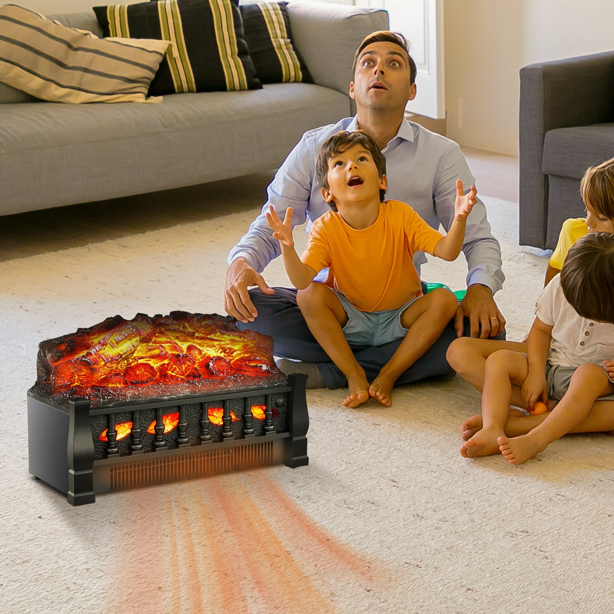 Electric Fireplace Log Set Heater 21IN, Remote Control, Flame Brightness Adjustable, Realistic Ember Bed