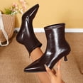 thumbnail image 2 of HAPIMO Women Ankle Boots Pointed Toe Kitten Heel Back Zipper Glossy Faux Leather Footwear For Formal Dinner And Stylish Party Brown 37, 2 of 8