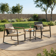 thumbnail image 6 of 3‑Piece Wicker Rocking Bistro Patio Set, Outdoor Conversation Furniture with Anti‑Scald Armrests, Cushions & Glass‑Top Table for Garden Yard Porch Beige, 6 of 8