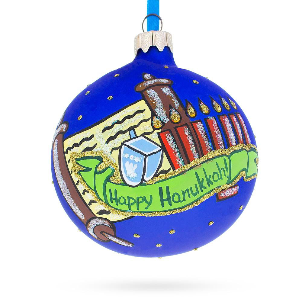 BestPysanky Happy Hanukkah Jewish Holiday Glass Ball Ornament