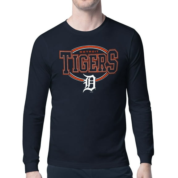 Men's Starter Navy Detroit Tigers Team Track Graphic Long Sleeve T-Shirt