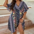 thumbnail image 4 of Lolmot Hawaiian Dresses for Women Boho Tribal Print Ruffles Short Sleeve V-Neck Summer Shift Dress Swing A Line Beach Mini Dress Plus Size Dresses, 4 of 5