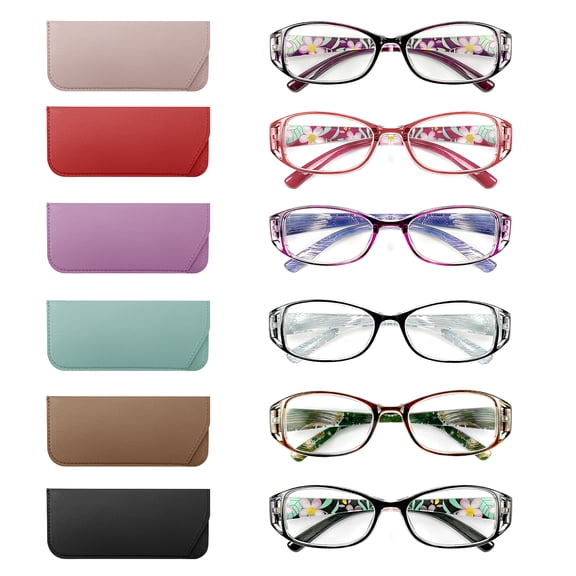 Amaopus 6 Pack Reading Glasses for Women, Blue Light Blocking Reader Glasses with 6 Organize Bags, Fashion Spring Hinge Eyeglasses with Pattern Printed (Mixed Color, 2.0)