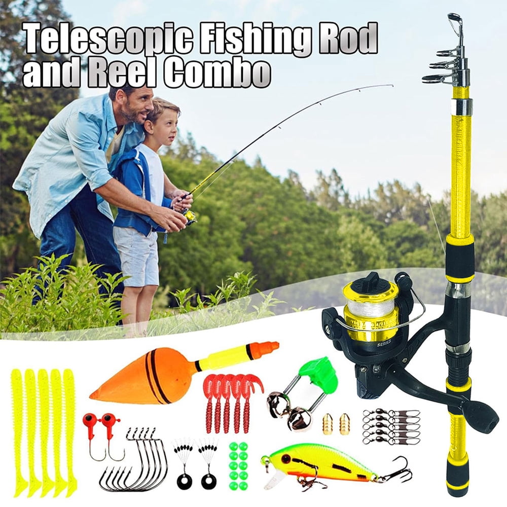 Jercoda Fishing Pole and Reel Cambo Set, Portable Telescopic Fishing Rod Kit for Beginners Youth