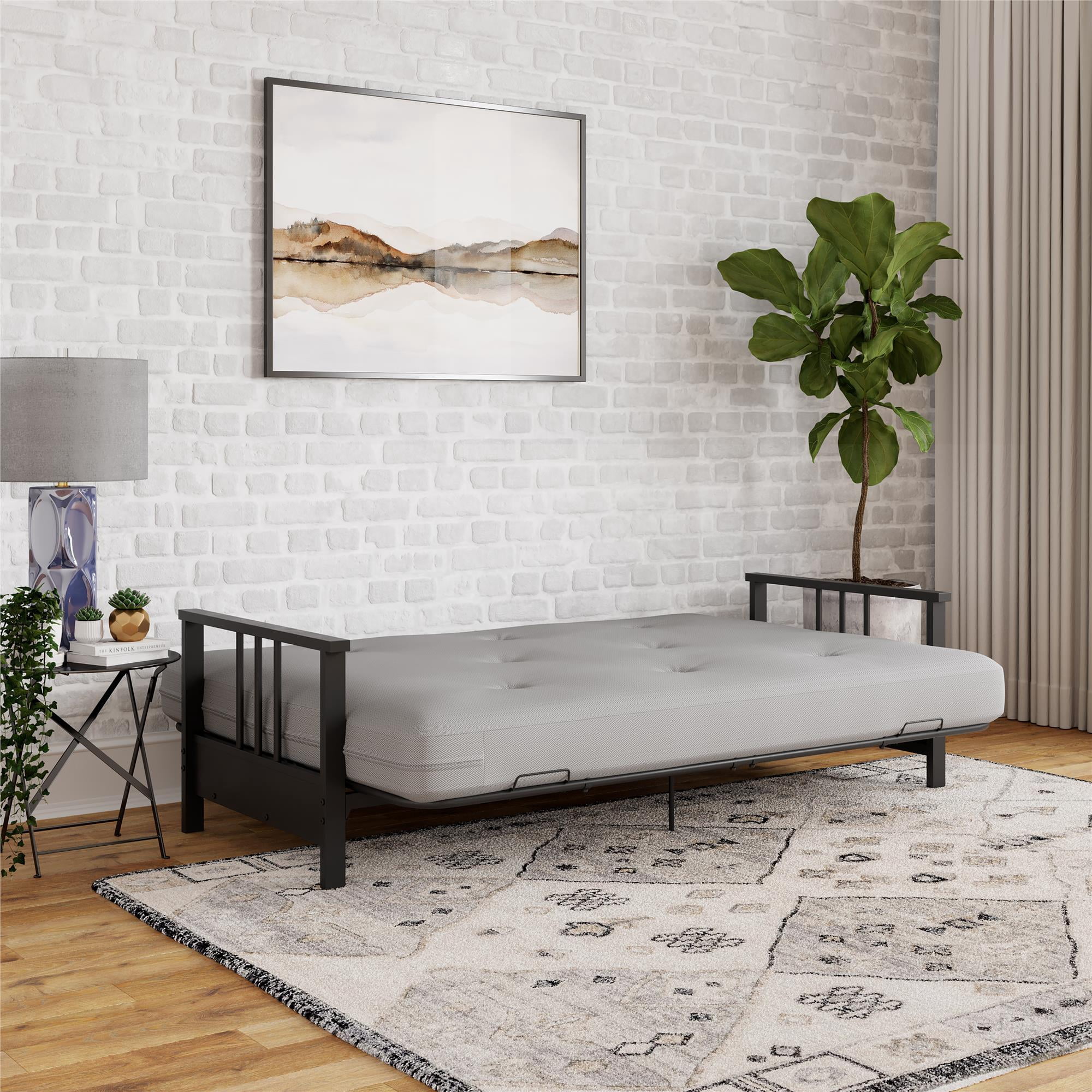 DHP Harlow Full Metal Arm Futon with 6-Inch Thermobonded High Density Polyester Fill Herringbone Mattress