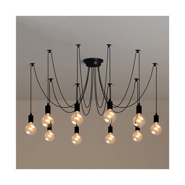 Lustre Araignée Design Industriel Vintage, Éclairage Suspendu Multiple pour Décoration Intérieure, Style Steampunk Rétro avec Structure Douce et Finition Résistante à la Décoloration (Noir)