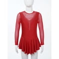 thumbnail image 3 of Doomiva Girls Rhinestone Mesh Spliced Figure Ice Skating Leotard Dress Ballet Tutu Dress Competition Costume Burgundy 12, 3 of 7