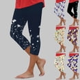 thumbnail image 2 of YDFCWXW Women's Capri Leggings Floral Printed Plus Size Capris High Waist Knee Length Slim Fit Cropped Legging for Yoga Navy, S, 2 of 6