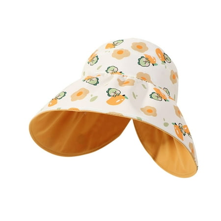 

QYZEU Toddler Visor Girls Little Top Hat for Girls Kids Adjustable Chin Strap Sun Hats Summer Spring Foldable Roll Up Wide Brim Hat Cute Cartoon Outdoor Beach Ponytail Bucket Cap