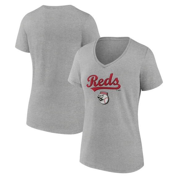 Women's Gray Cincinnati Reds Team Lockup V-Neck T-Shirt