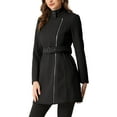 thumbnail image 4 of INSPIRE CHIC Classic Stand Collar Coat for Women's Zip Up Trench Coats with Belt XS Black, 4 of 6