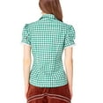 thumbnail image 6 of Women's Plaid Shirt Sleeve Lace Patchwork Oktoberfest Short Sleeved Lapel Top, Stylish Beer Festival Shirt, Casual Checked Blouse with Lace Details, Trendy Short Sleeve Shirt for Fall and Spring Wear, 6 of 6