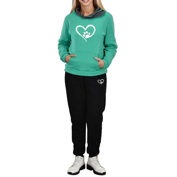 Gibobby Set Pants y Sudadera Mujer Traje deportivo para mujer, estampado de amor, manga larga, conjunto deportivo de dos piezas, cómoda sudadera con capucha, (GN2,XL)