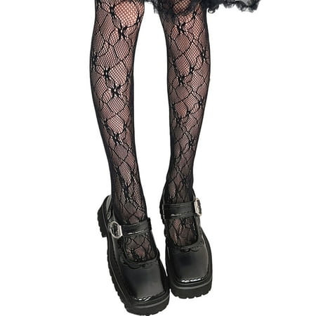 

JUNTEX Women Lolita Floral Lace Pantyhose Plaid Jacquard Patterned Fishnet Mesh Tights