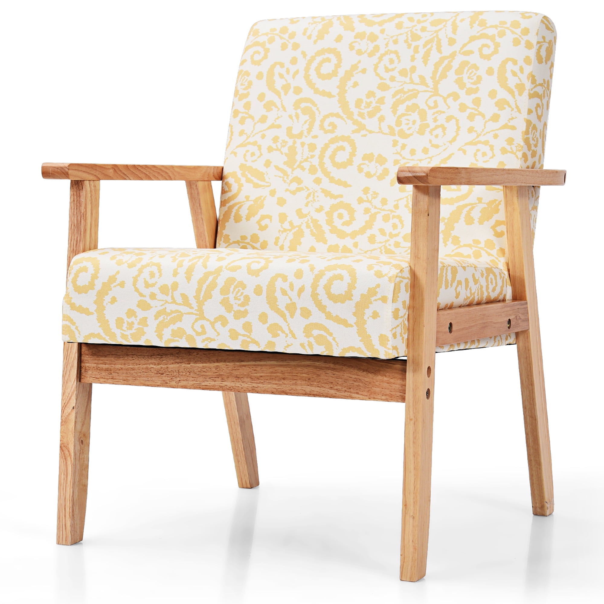 Gymax 2PCS Home Office Accent Armchair Upholstered Chair w/ Wooden Frame Yellow