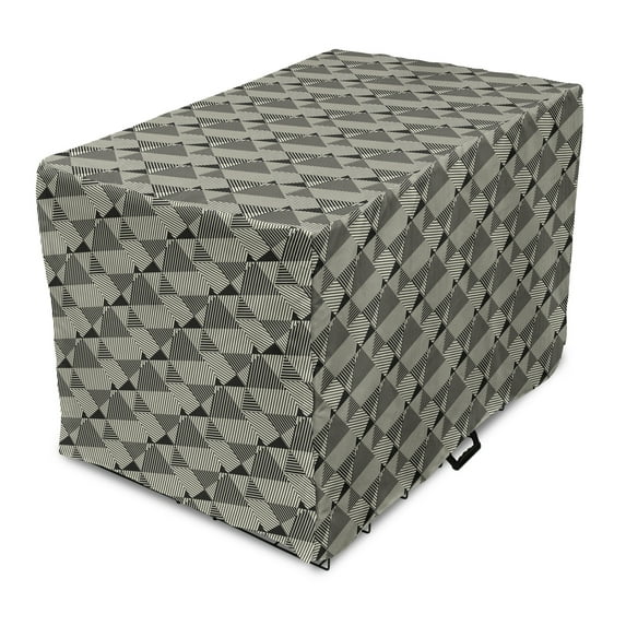 Abstract Dog Crate Cover, Complex Geometric Triangles with Scrapbook Style Stripes Minimal, Easy to Use Pet Kennel Cover Small Dogs Puppies Kittens, 7 Sizes, Dark Taupe Grey and Ivory, by Ambesonne
