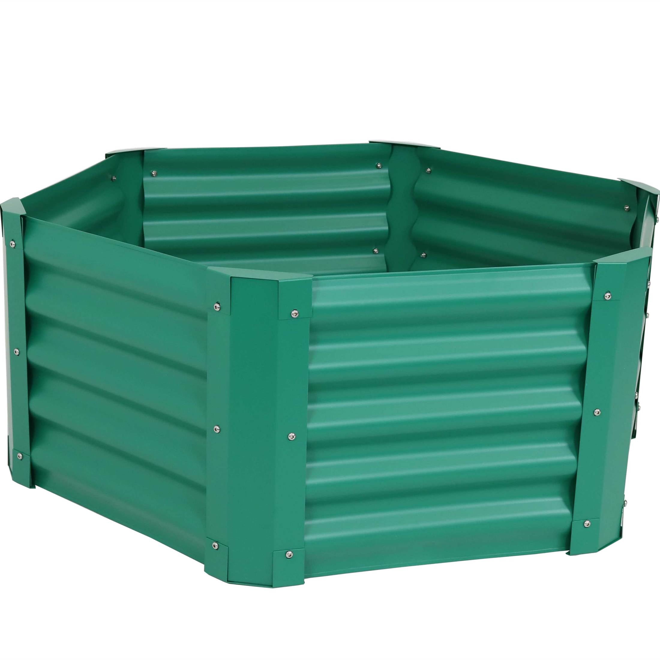 Sunnydaze 41" x 35.5" x 16.25" Hexagon Green Galvanized Steel Raised Garden Bed