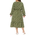 thumbnail image 4 of DARING DIVA Plus Size Floral Print V Neck Long Sleeve Maxi Dress 2X Olive Green, 4 of 6