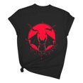 thumbnail image 2 of Xdegoge Women's Halloween Graphic T-Shirt Moon Bat Print Short Sleeve Casual Tee Classic Fit Top for Fall Festival Holiday Party Everyday Wear, 2 of 3