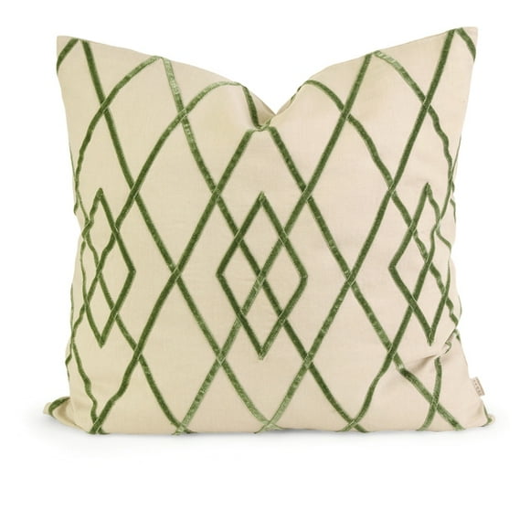 CC Home Furnishings 22" Sage Green and Beige Diamond Grid Embroidered Down Throw Pillow