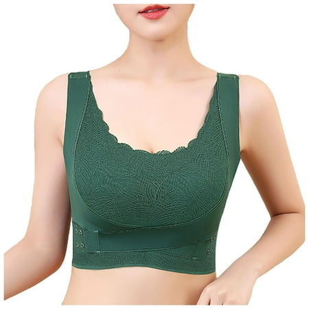 Womens Sport Bras High Support Ped Lingerie for Women Women s Front Side Buckle Lace Edge Without Steel Ring Movement Seamless Gathering Adjustment Yoga Sleep Large Bra