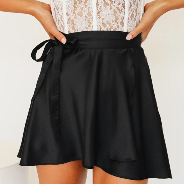 Mini Falda Falda de playa Falda de fiesta con cordones Falda suelta ajustada suave para mujer (Negro L) Cgtredaw Para estrenar
