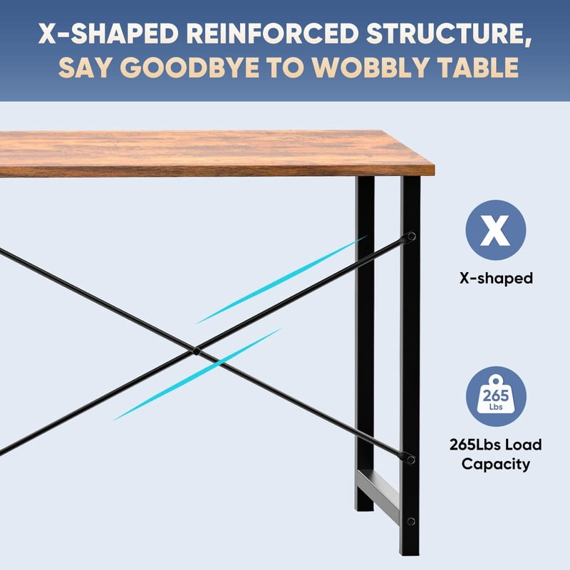 BEAUTYPEAK 44" Computer Desk Writing Gaming Table with Wood Top X-Shaped Reinforced Frame, Rustic Brown
