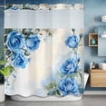thumbnail image 6 of No Hook Shower Curtain with Snap in Liner, Watercolor Blue Rose Waterproof Bath Curtain Double Layers with See Through Top Window, Vintage Flowers Plants Hotel Shower Curtains 72x72in, 6 of 9