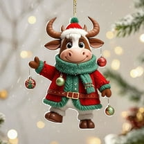 2D Christmas Ornament Cow Hanging Decorations Colorful Acrylic Christmas Tree Ornaments Holiday Home Decorations Gift for Family Friends Christmas Decor